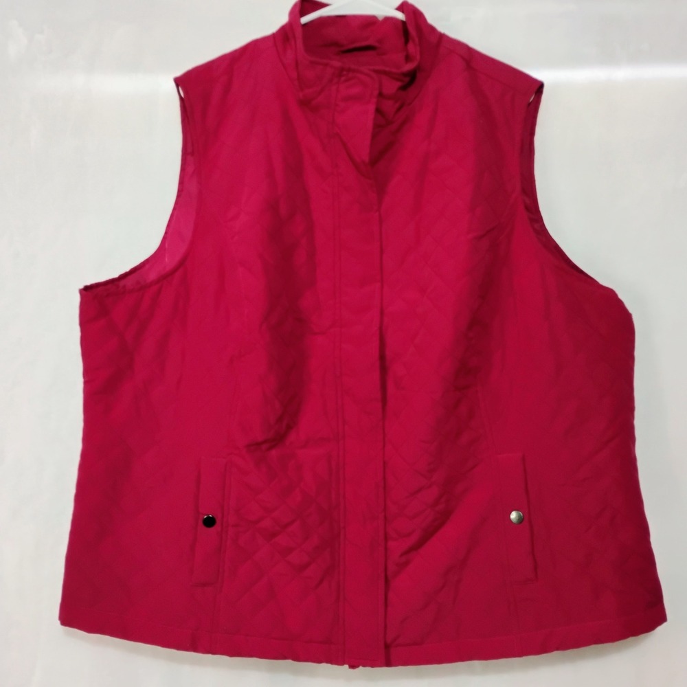 CJ Banks Magenta Quilted Vest Womens 3X Mock Neck Full Snap Pockets C